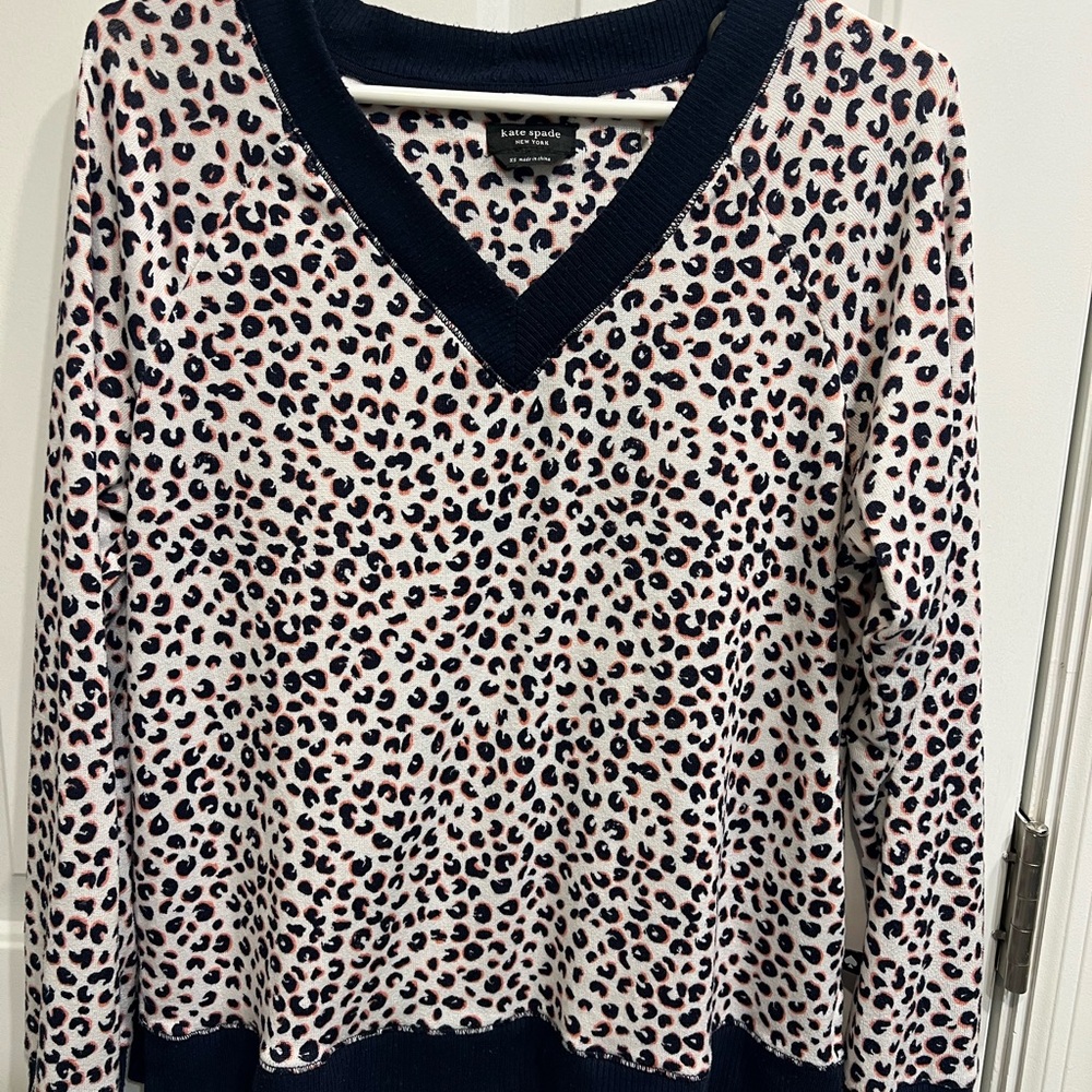 Kate Spade Women's Sweater Knit V-Neck PJ Sleepshirt in a leopard print